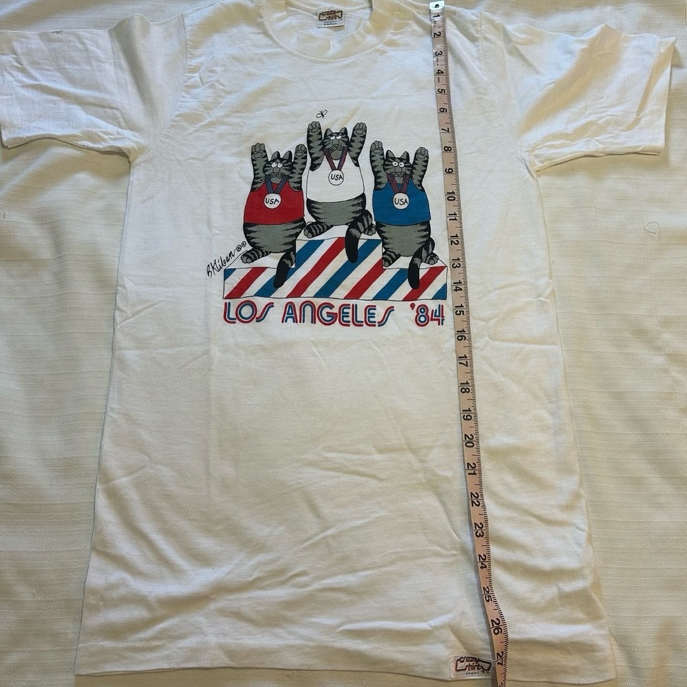 Vintage 80s Crazy Shirts B. Kilban Los Angeles 1984 Olympics Cat T-Shirt Small - Picture 3 of 12
